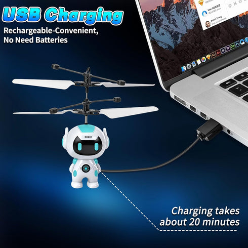 6-8 9 10 11 12+ Flying Robot Toys for Kids, Flying Ball Hand Operated Drones with LED Light Indoor Rechargeable Mini