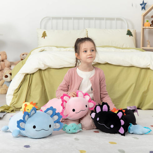 MaoGoLan 4Pcs Giant Axolotl Plush Set, 23.5" Ultra Soft Stuffed Animals with 3 Babies, Gift for Kids & Teens