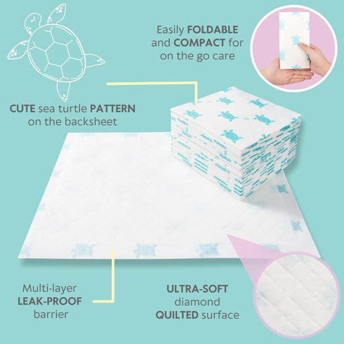 65 15" 20" Vesta Baby Disposable Changing Pads - Soft Absorbent Leak Proof Pee Mats - White Portable Diaper Change