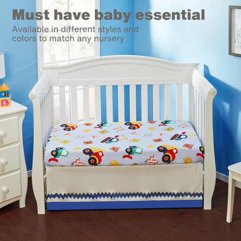 100% 28in 52in, Everyday Kids Baby Boy Fitted Crib Sheet, Under Construction, Soft Breathable Microfiber Baby Sheet