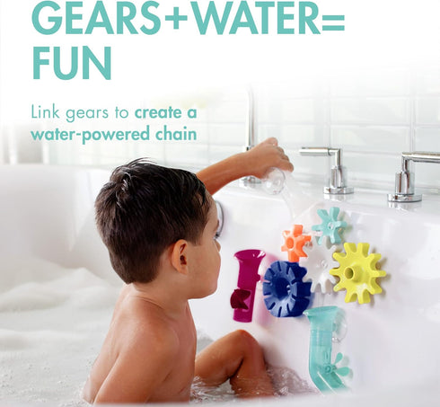 Boon Cogs Baby Bath Toys, Spinning Gear Themed Sensory Toys for Bathtub, Navy and Yellow, 5 Count
