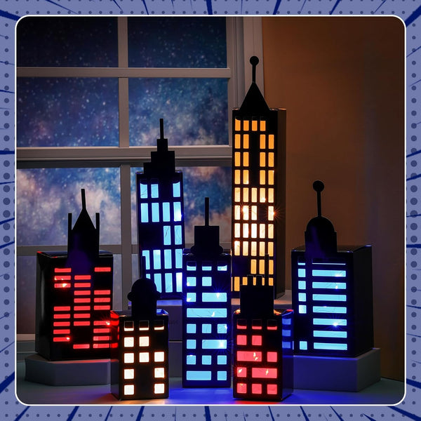 15 Pcs Hero Party Favor Boxes, Skyscraper 3D City Box Skyline Buildings, Hero Theme Centerpiece Decorations for