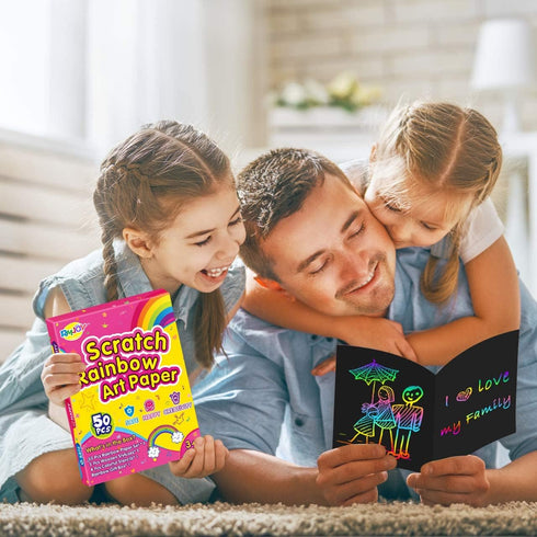 Rainbow Scratch Paper Art for Kids: 60PCS Magic Arts Crafts Gifts for Girls Boys Ages 4-9, Birthday Family Activities