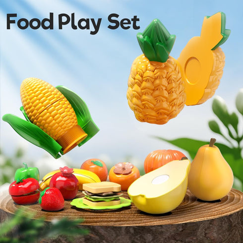 Set, 1-3 1 2 3 Toddler Toys Play Food Learning Toy Cutting Food with Color Sorting Basket, Pretend Play Kitchen