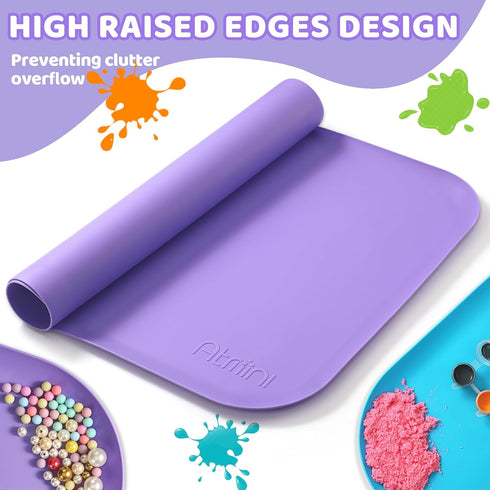 24"x16" AtMini Silicone Art Mats for Kids, Silicone Craft Mat with Lip to Keep Clean, Play Sand, Painting, DIY Crafts