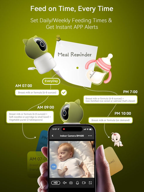 Outinput 2K 4MP 360 2-Way Baby Monitor with Camera and Audio, Indoor Security Camera for Home, PTZ, AI Crying & Feeding