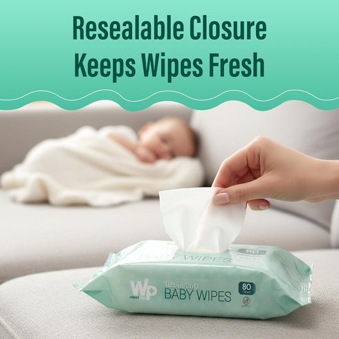 12 Packs 80 WIPESPLUS Baby Wipes, Hypoallergenic Ultra Soft Wipes for Sensitive Skin, Unscented, Alcohol Free, of Wipes
