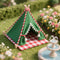 Minamzee 1:12 Dollhouse Camping Bed Tent, Mini Green Cloth Tent with Carpet, Miniature