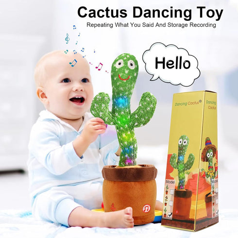 Emoin Dancing Cactus Toy, Cute Plushies Talking Baby Toy for 0-6 Months, Sensory Musical Toy for Babies