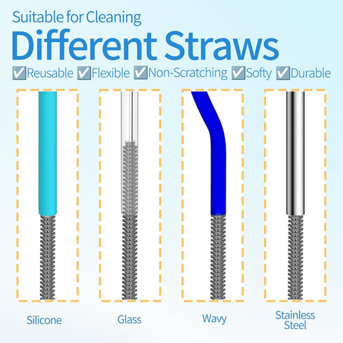 15.7" Set 6 Pack Silicone Bottle Brush - Water Bottle and Straw Cleaner Brush Long Handle for Hydro Flasks, Sports