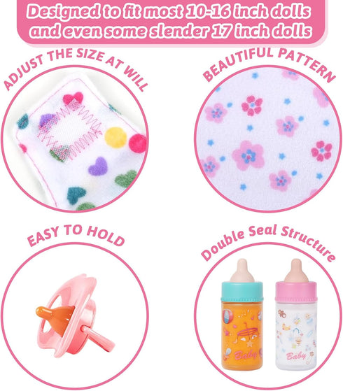Set 7 Set CARANOVO Baby Doll Accessories Pcs Feeding Bottle Toys, Magic Disappearing Milk & Juice, Pretend Play