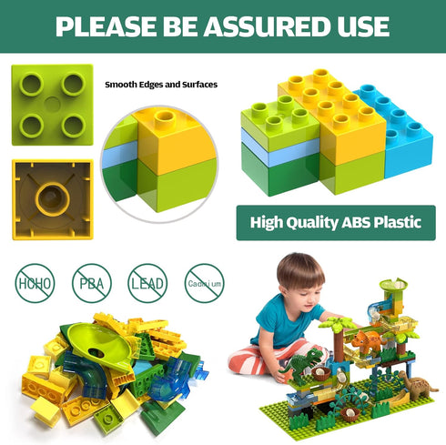 JIXIn Dinosaur Marble Runs for Kids 4-8, Compatible with DUPLO Lego Sets, 125 PCS Classic Big Blocks STEM Toys for Age