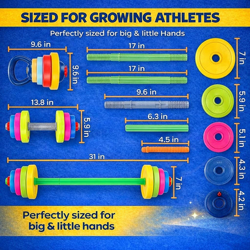 Set 3-in-1 Kids Exercise Weight - Adjustable Workout Toy Equipment for Children Pretend Play Exercise - Toddler