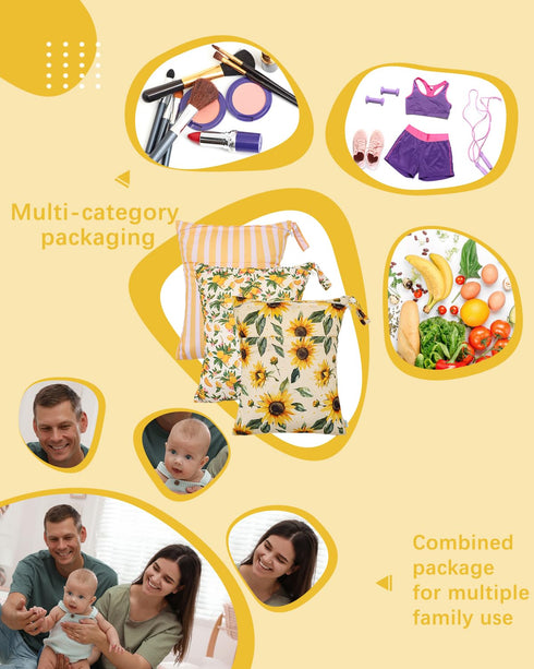 3 Pack, Clothes(Sunflower,Lemon,Stripe),3LN43-B babygoal Wet Dry Bags Waterproof Travel Bags for Swimsuits, Beach