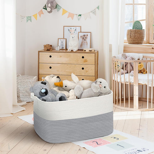 Extra Large Storage Basket, 22.8" X 14.9" X 11.8" Rectangle Woven Cotton Rope Basket for Laundry