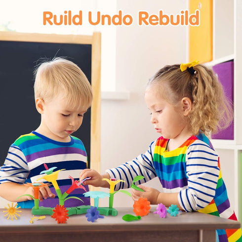 3 4 5 6 Set Playset, 3+ VERTOY Gifts for Year Old Girls, Flower Garden Building Toys for Toddlers, STEM Preschool