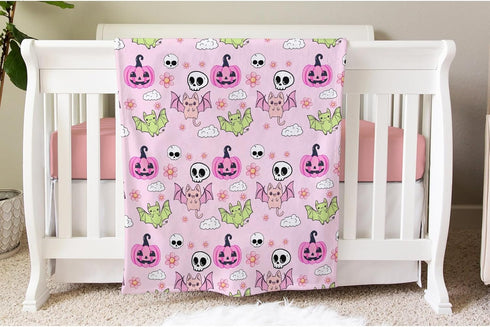 SqtmuHLuo Pink Halloween Baby Blanket Boy Girl Gift Neutral Cartoon Bat Cute Pumpkin