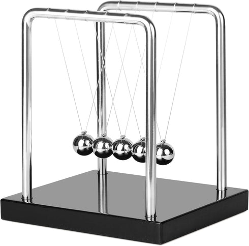 Newton's Cradle Balance Pendulum 5 Balls, Wooden Base Kinetic Toys for Kids and Adults, Office Desk Décor