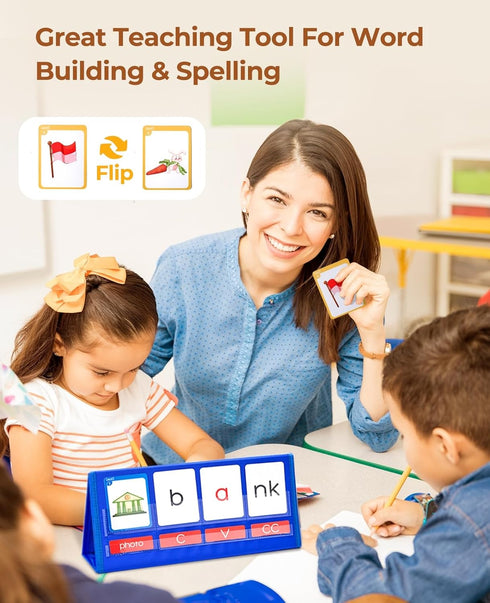 Gamenote Word Building Desktop Pocket Chart - CVCC & CCVC Word Phonics GameSight Words Flash Cards Kindergarten