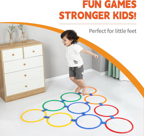 2-Set 20 (11-inch) 30 Hopscotch Rings, Round Hoops + Connectors, Agility Rings for Kids, Builds Gross Motor Skills