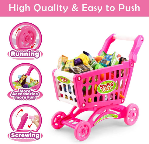 65 Playset deAO Kids Shopping Cart Trolley for Groceries Toddlers Food Fruit Vegetables Pretend Play Food Role Play