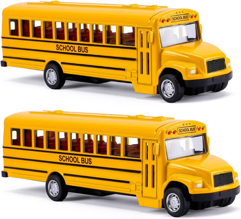 TYMXGHF 2 Pack 5.5'' Pull Back School Bus - Die-cast Metal Toy Vehicles in Bright Yellow for Kids