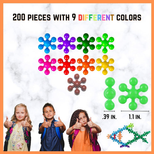 200 Pcs Interlocking Plastic Building Blocks - STEM Toys for Kids and Toddlers, Educational Montessori Toys Safe