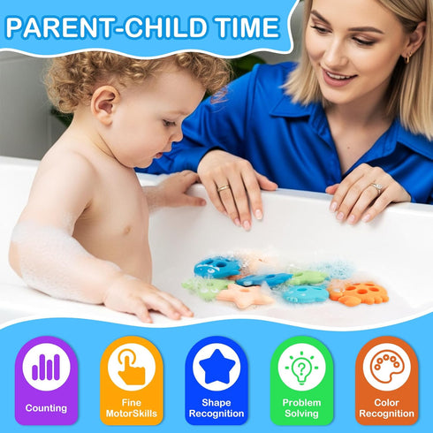 1-3 10 Set Baby Bath Toys, Mold Free Silicone Shape Sorting & Stacking Bath Toys for Kids Ages with Cute Floating