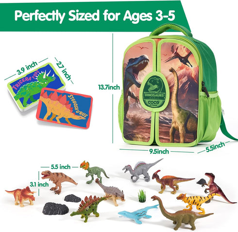 3-5 Backpack Set 3D 4 4-8 COCO&Friends Dinosaur Toys for Kids - Portable Dinosaur Play with Foldable Mat, Pretend Play