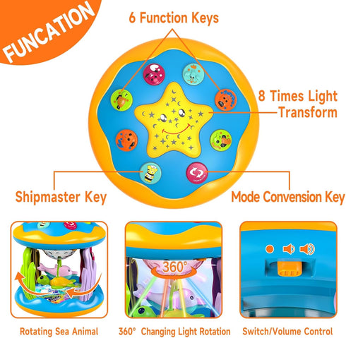 Baby Toys 6 to 12 Months, 4 in 1 Musical Rotating Projector, Tummy Time Light Up Infant Toys for 6-9 12-18 Months, Learning Toy Birthday Gifts for Baby Toddlers 1 2 3 Years old Boys & Girls