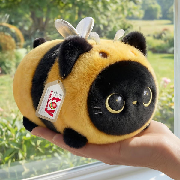 Mewaii Cute Black Cat Bee Plush Pillow, Kawaii Plushies Bee Stuffed Toy,