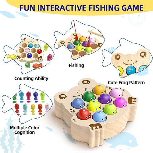 Wooden Magnetic Fishing Game - Montessori Sensory Busy Board for Toddlers 1-3, Educational Learning Toy