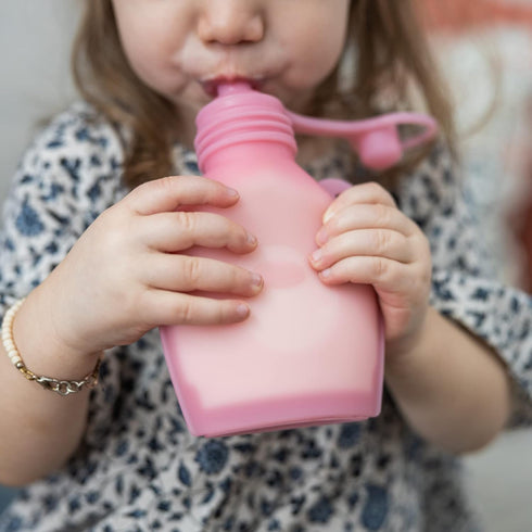 Reusable Baby Food Pouches, 5oz Leakproof Squeezy Self Feeding Toddler Sippy Cup with Straw, Pink, 2 Pack