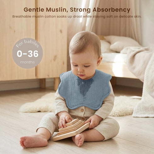 100% 6-Pack Konssy Muslin Baby Bibs Cotton Absorbent Bandana Drool Bibs for Teething and Drooling, for Baby Boys