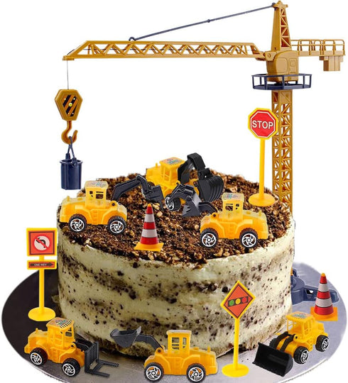 RUIYDZ Construction Cake Topper Large Crane Excavator Traffic Road Sign Cake Toppers Construction Birthday Party