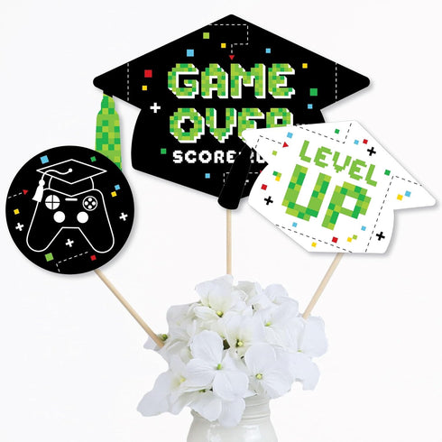 Big Dot of Happiness Game Over Video Game Graduation Party Centerpiece Sticks - Set of 15 Table Toppers