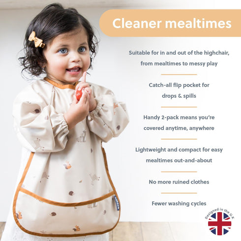 2 Pack 6 3 Sets BIBaDO Mess Proof Baby Bib, Long Sleeve Bib, month - Years, Waterproof Bibs for Toddlers, Baby Feeding