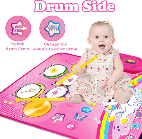 Toys for 1 Year Old Girl Gifts: Baby Musical Mat Toddler Toys Age 1-2, 3 in 1 Piano Drum Animal Touch Unicorn Toys for
