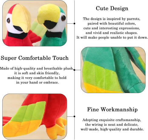 2PCS Cute Parrot Stuffed Animal Plush Bird Toy, 7.9" Doll Gifts for Girls Boys
