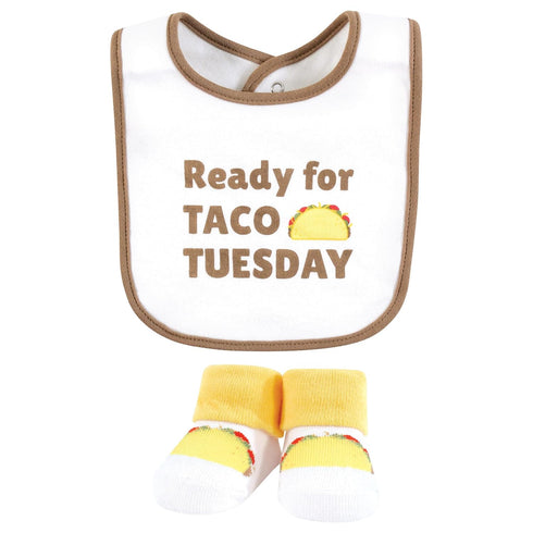 Set, Hudson Baby Unisex Baby Cotton Bib and Sock Taco Tuesday, One Size