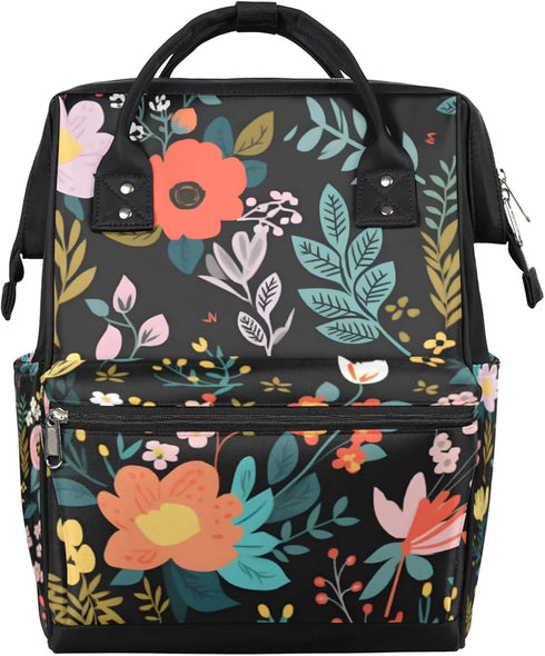 Hsnar Floral Patterned Print Waterproof Diaper Bag Backpack Large Capacity Baby Bag with
