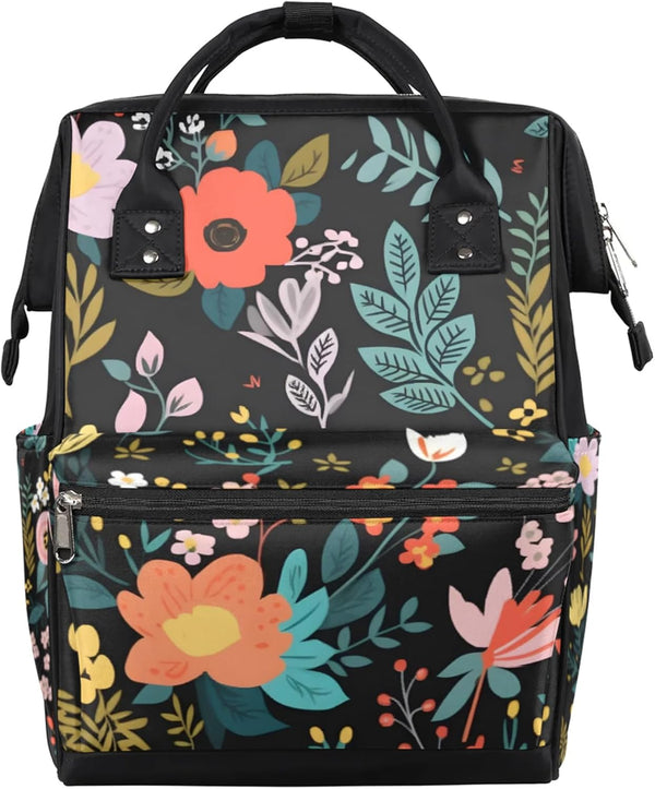 Hsnar Floral Patterned Print Waterproof Diaper Bag Backpack Large Capacity Baby Bag with
