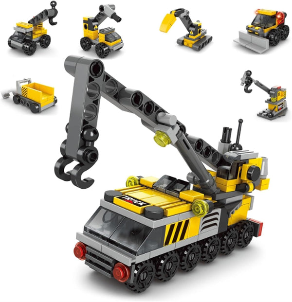 6 in 1 Children Crane Toy Building Blocks, 142 Pcs Construction Truck Toys for 4+ Years Boys Gift Idea