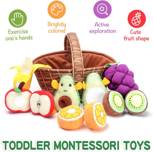 Set 1-3, 1 0-6-12 Jollybaby Plush Stuffed Cloth Fruit Food Toy for Toddler Soft Fruit Basket Montessori Sensory Toy