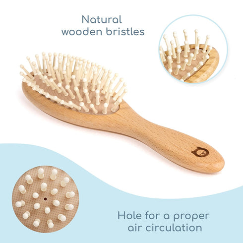 Set Wooden Hair Brush - Premium Baby Comb and Brush - Soft Natural Bristles - Organic Products - Perfect Registry Gift
