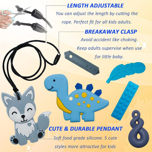 6 Pack Chew Necklaces for Sensory Kids, Sensory Toys for Kids with Autism, ADHD, SPD, Chewy Necklace for Anxiety