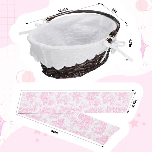 Qinyoung 12.5 9 4.7 Inch Baby Nursery Gift Wicker Basket with Bow and Liner x x Large Pink Oval Organizer for Baby