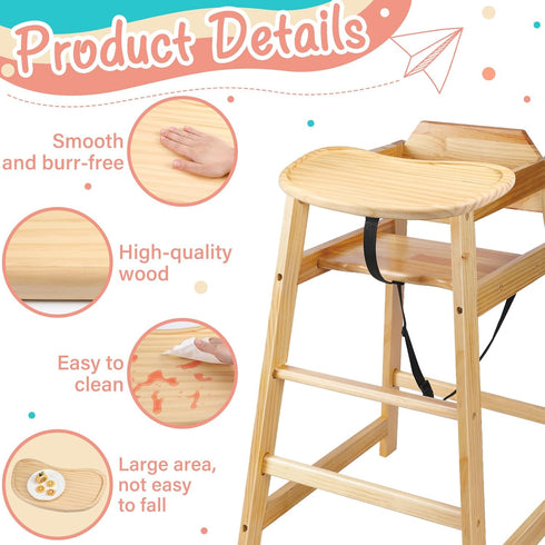 Wonderjune Baby Wooden High Chair Tray, Antique Vintage Toddler Infant Seat Tray Replacement Universal Wooden High