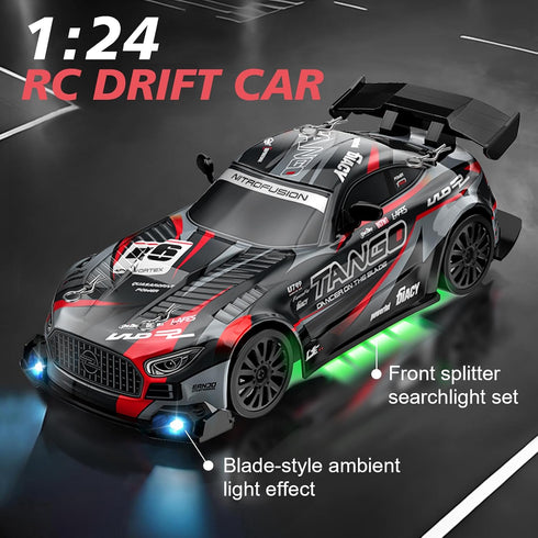 EOQIFJM Car,1:24 4WD Tires,2 RC Drift High Speed Electric Remote Control Car with LED Lights,Drifting Batteries,Dual