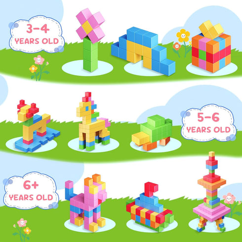 Minoskia 100pcs 3 4 5 6 4-8 Magnetic Blocks, Gifts for Year Old, Magnet Building Blocks for Toddlers, Preschool STEM